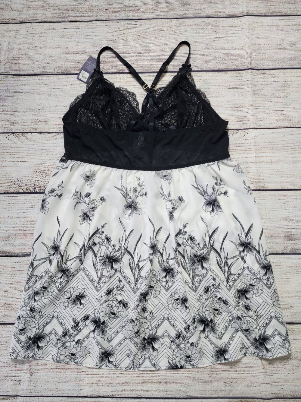 Cacique Size 22/24 Black White Lace Lingerie Babydoll Teddy Romantic Coquette - Picture 7 of 10